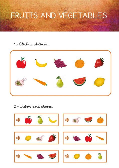 Fruits And Vegetables Interactive Worksheet For 1 Live Worksheets