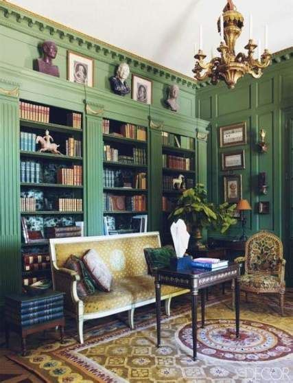 55 Trendy Ideas Home Library Green Shelves Home Library Green Home