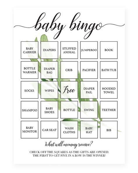 Baby Bingo Printable Free Printable Just Print Off One Card Per Guest