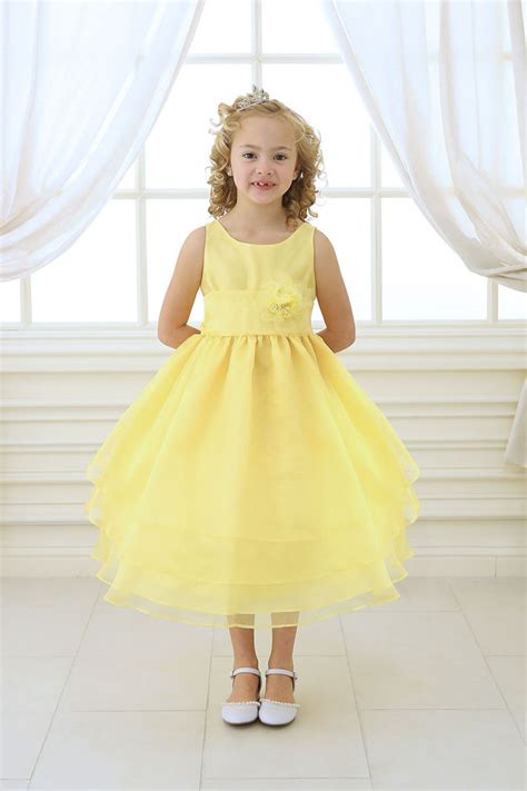 Yellow Simple Layered Flower Girl Dress With Sash Yellow Flower Girl