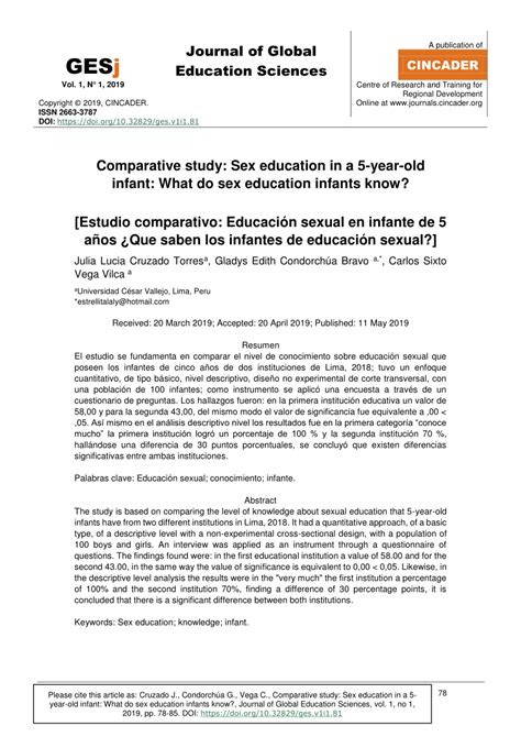 Pdf Comparative Study Sex Education In A 5 Year Old Infant What Do