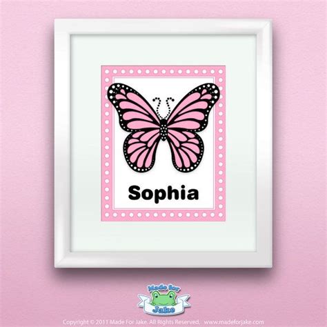 Personalized Pink Monarch Butterfly Print Wall Name Art Decor For