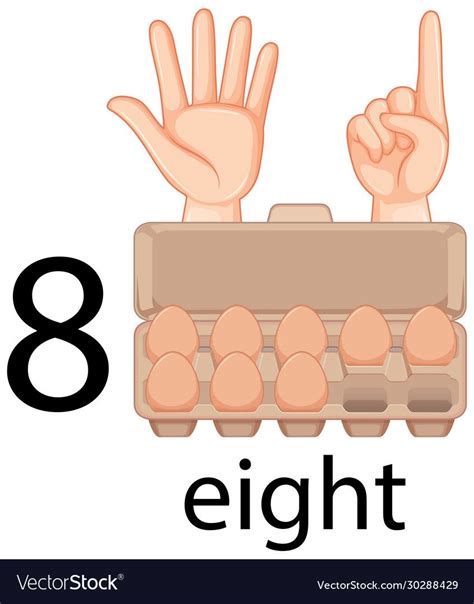 Counting Number Eight With Hand Gesture And Eggs In Carton Illustration