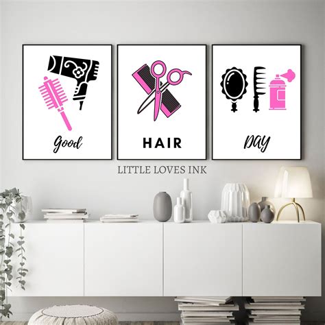 Hair Salon Wall Art Set Of 3 Hair Wall Art Prints Good Hair Etsy Uk