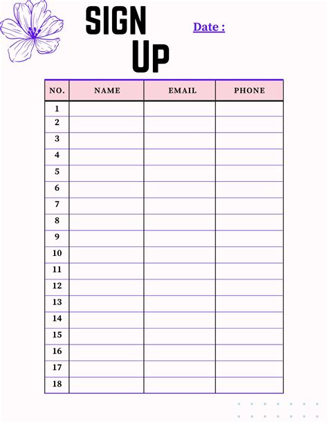 Simple Sign Up Sheet Customer Info Sheet Employee Sign Up Etsy