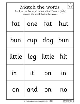 matching words  kindergarten preschool reading worksheet