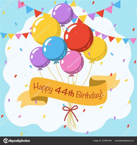 Happy 44th Birthday Colorful Vector Illustration Greeting Card Balloons