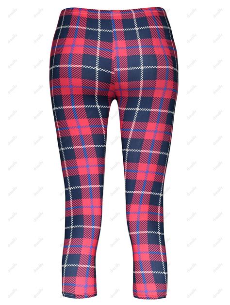 [38 off] 2021 trendy bodycon plaid elastic waist women s leggings in red dresslily