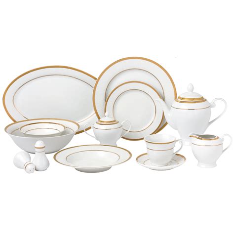 57 Piece Gold Border Porcelain Dinnerware Set Service For 8 Josephine