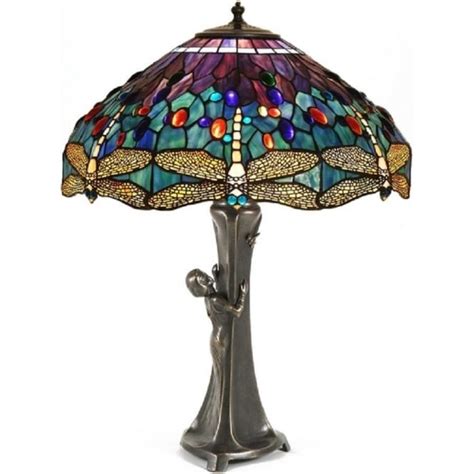 Gurschner Art Nouveau Table Lamp With Tiffany Dragonfly Shade