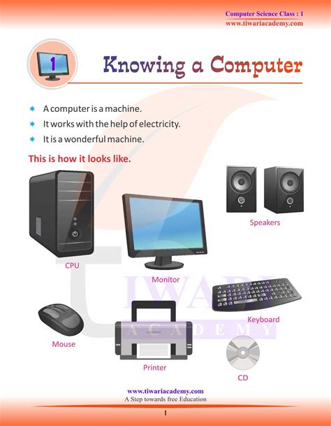 Class 1 Computer Science Chapter 1 Knowing A Computer