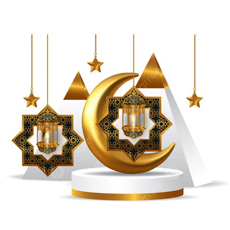 Gambar Islamic Ramadan Kareem 3d Bulan Bintang Emas Dan Desain Png