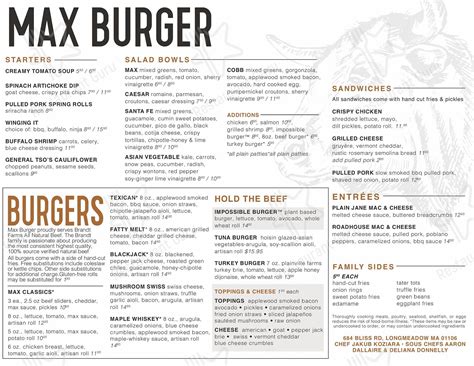 Menu At Max Burger Ma Restaurant Longmeadow
