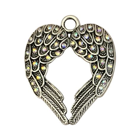 1 Angel Wings Charm Silver With Crystal By Tijc Sp1379 Etsy