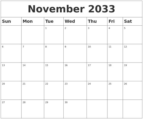 December 2033 Blank Calendar Template