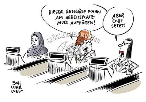 Das bundesverfassungsgericht hat das pauschale kopftuchverbot für lehrerinnen an schulen gekippt. - Schwarwel Karikatur