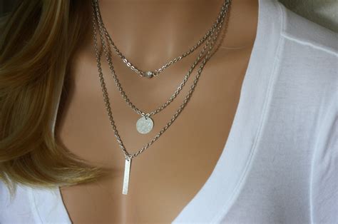 Silver Layering Necklace Layered Necklace Skinny By Draedesigns