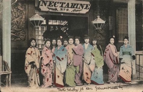 prostitutes pose in front of nectarine no 9 brothel yokohama japan postcard