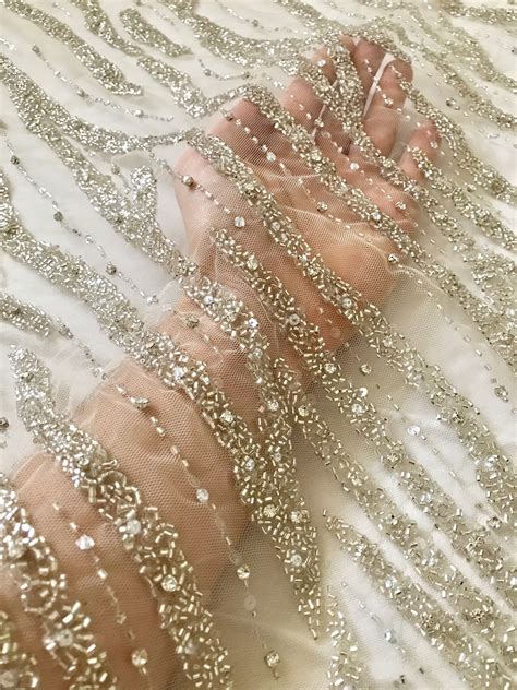 Beaded Fabric Beaded Tulle White Or Ivory By Katlabel On Etsy