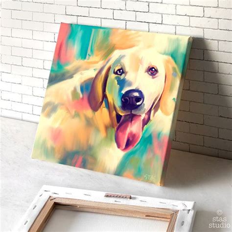 Golden Retriever Dog Canvas Stretched Gallery Wrap Modern Abstract