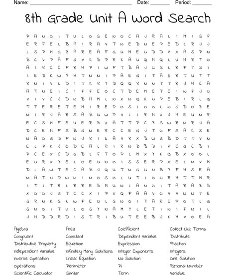 8th Grade Unit A Word Search Wordmint