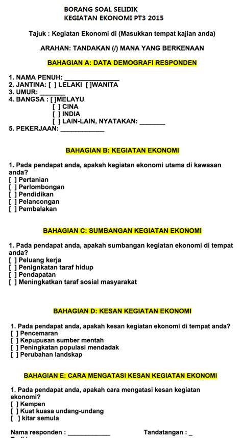 Contoh Borang Soal Selidik Tugasan Geografi Pt Free Hot Nude