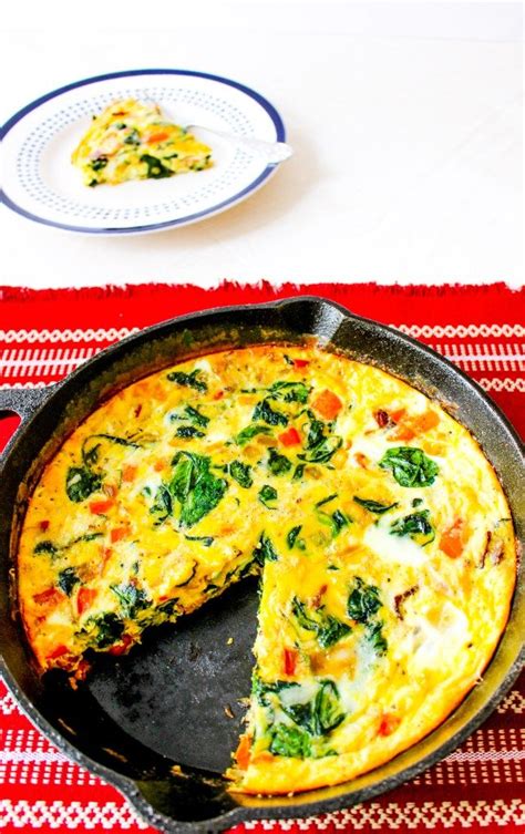 Cheesy Frittata With Bacon Peppers Spinach And Onion Onion Recipes