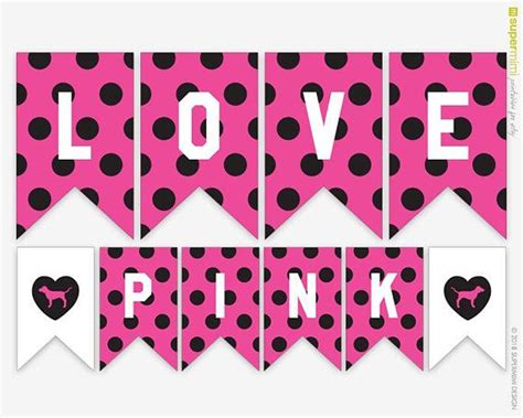 Pink Love Pink Black Polka Dots Victoria Secret Themed Banner A To Z