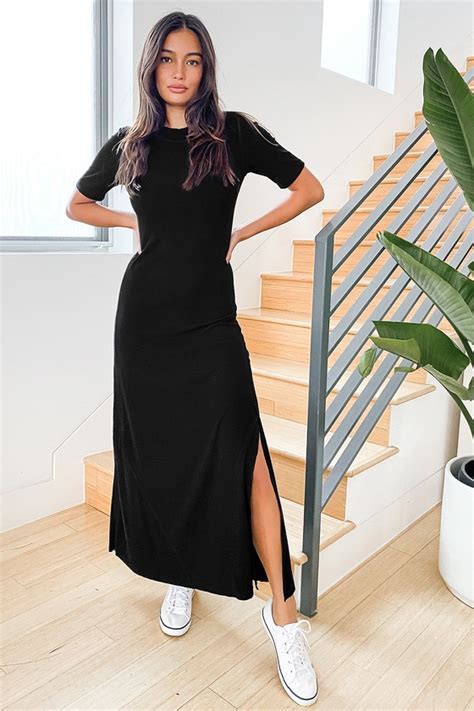 Black Maxi Dress Maxi Dress T Shirt Dress Ribbed Maxi Dress Lulus