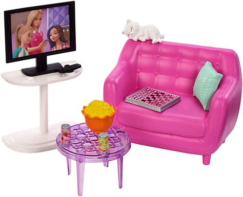 Barbie Fxg36 Indoor Furniture Set Living Room With Kitten