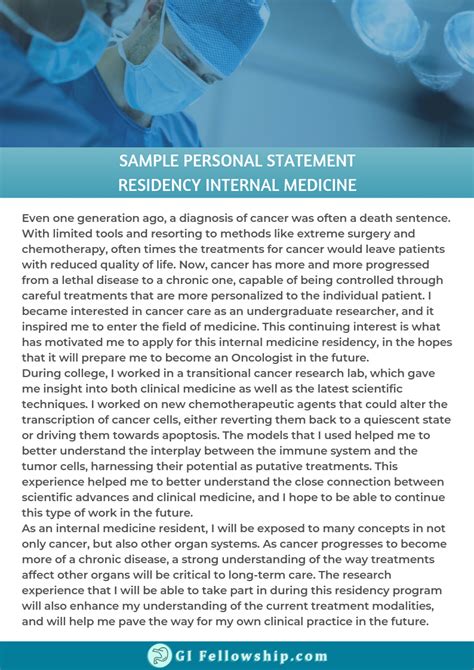 Sample Personal Statement Residency Internal Medic By