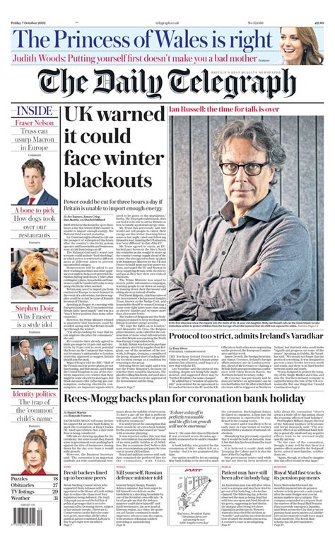 Daily Telegraph Front Page 7th Of October 2022 Tomorrow S Papers Today