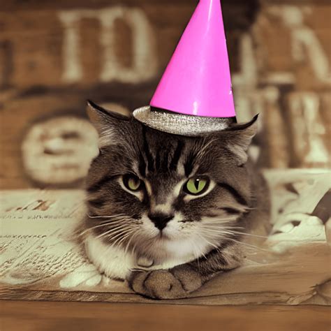 Cute Cat Wearing Birthday Hat With Sign · Creative Fabrica