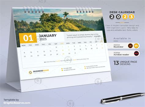 Desk Calendar Design 2023 Graphic Reserve