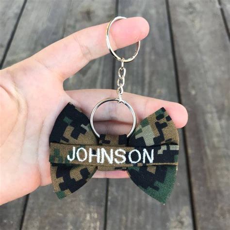 Marine Keychain Woodland Mini Nametape Bow Marine Corps Marine Girlfriend Gift Military