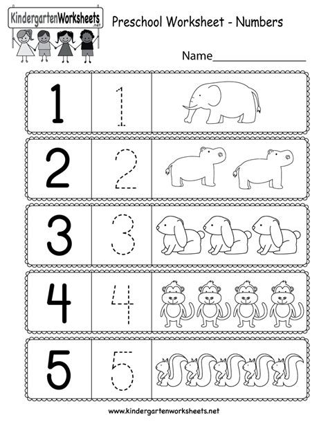 Free Printable Preschool Worksheet Using Numbers for Kindergarten