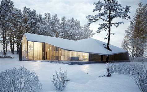 冬、 雪、 木、 家、 森、 コテージ、 モダン、 モダンなデザイン、 建築、 Hdデスクトップの壁紙 Wallpaperbetter