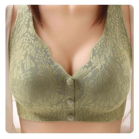 Full Coverage Gather Lace Jacquard Front Button Plus Size Bra Comfortable And Convenient Seamless