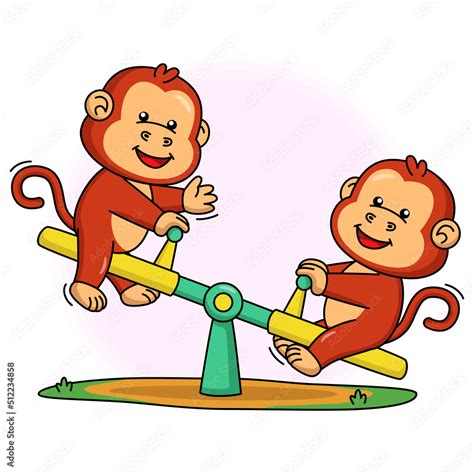 Cartoon Illustration Of Cute Monkey Playing With Seesaw Stock Vector