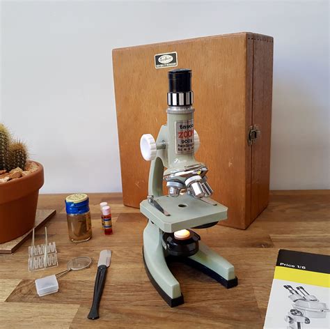 A Vintage Microscope With A Wooden Storage Box Old Microscope Etsy
