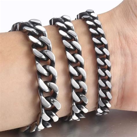 Davieslee Mens Bracelet Chain Curb Link Gunmetal Stainless Steel Cut
