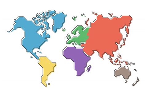 Premium Vector World Map With Multicolor Continent And Modern Simple