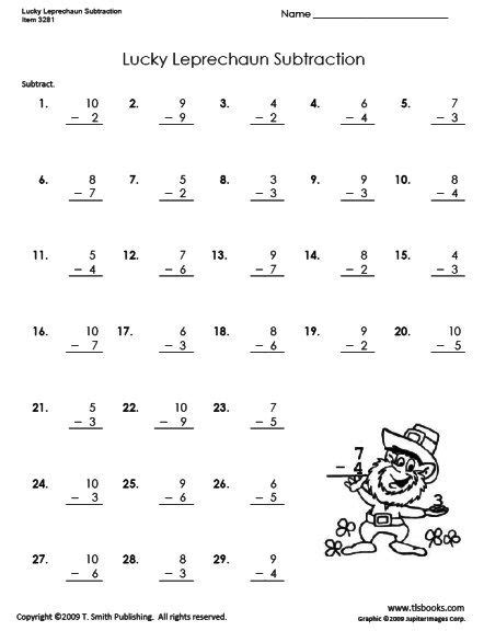 Our free math worksheets for grade 1 kids give you a peek into what's in store! Snapshot image of Lucky Leprechaun Subtraction Worksheet 1 ...