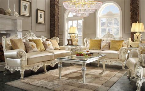 Champagne Finish Luxury Fabric Sofa Set 2pcs Traditional Homey Design