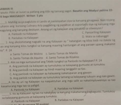 Panuto Piliin At Isulat Sa Patlang Ang Titik Ng Tamang Sagot Basahin