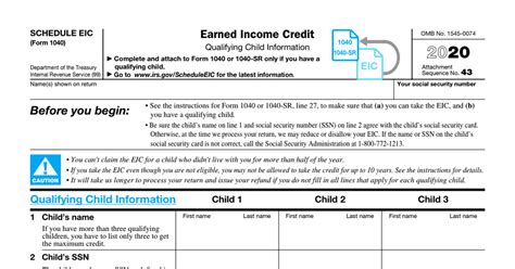 Irs Form 1040 Schedule Eic 2020 Earned Income Credit