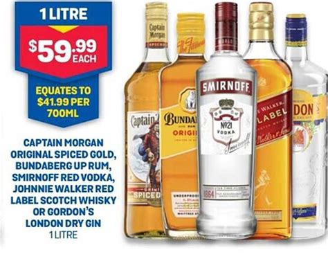 Captain Morgan Original Spiced Gold Bundaberg Up Rum Smirnoff Red