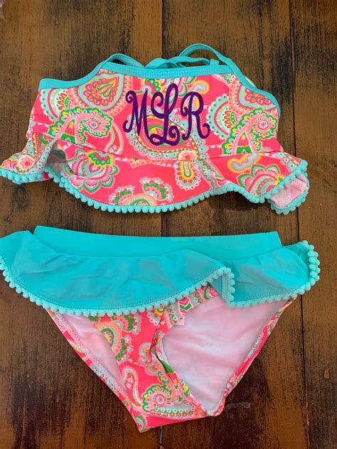 Girls Monogrammed Swimsuit Paisley Bikini Ruffled Baby Etsy