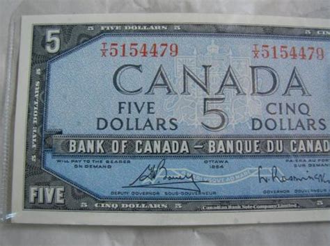 1954 Bc 39c Canada Five Dollar Bill Canadian 500 Currency Paper Money