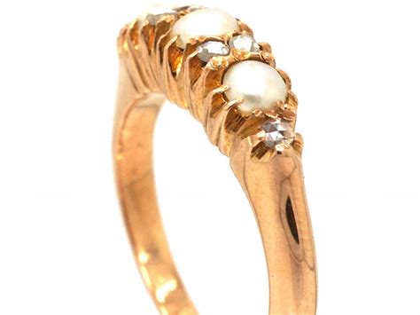 Victorian 18ct Gold Ring Set With Three Natural Split Pearls With Rose